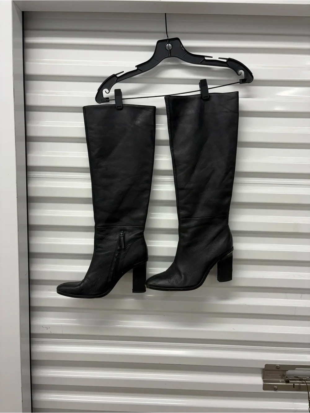 Zara Real Black Leather Knee High Riding Boots Zip Pointed Toe Women's EU 40